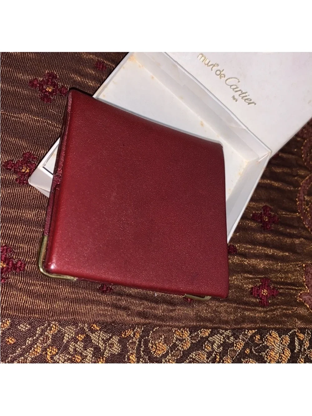 Cartier Burgundy Leather Money Clip with Gold Corners